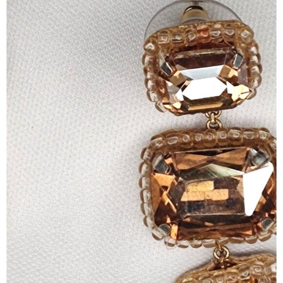 Deepa Gurnani Anthropologie Earrings Crystal Gold Cushion Linear Dangling - Picture 2 of 8